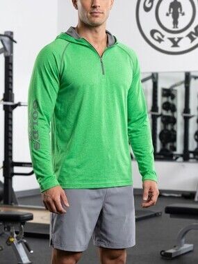 Gold's Gym Men's Green Lightweight Half-Zip Hooded Pullover
